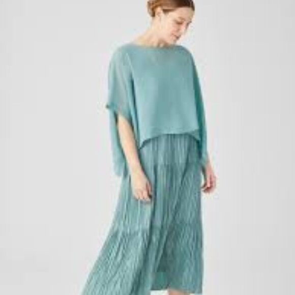 - NWT Eileen Fisher RIVER Sheer Silk Georgette Bateau Neck Top - Picture 8 of 10